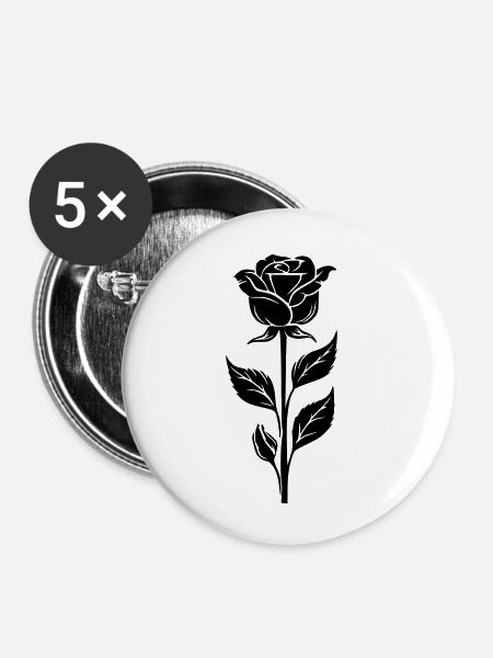 Schlichtes Rosendesign - Buttons klein 25 mm (5er Pack) - Weiß