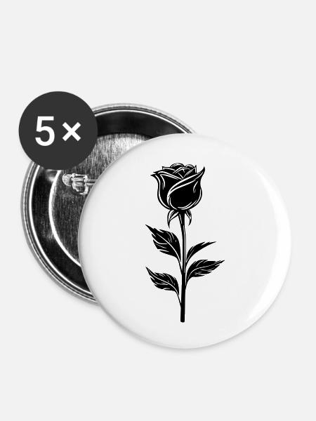 Schlichtes Rosendesign - Buttons klein 25 mm (5er Pack) - Weiß
