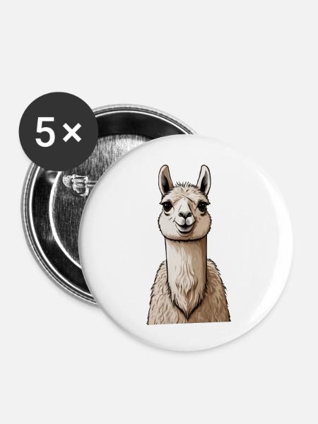 Comic Lama - Buttons klein 25 mm (5er Pack) - Weiß