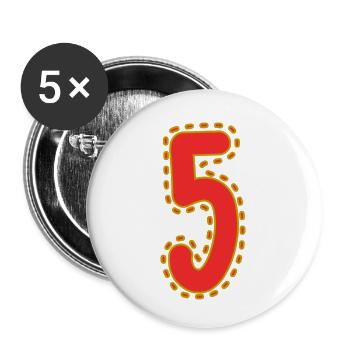 5. 5 JAHRE. 5. JAHRESTAG. 5-JÄHRIGES JUBILÄUM - Buttons klein 25 mm (5er Pack) - Weiß - Vorne