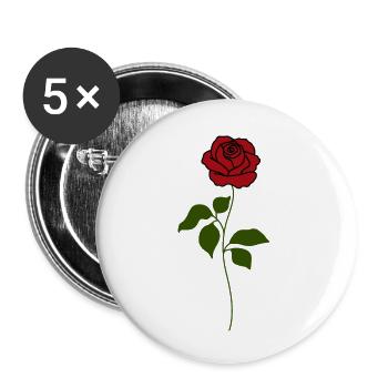 Rose Rouge tige verte - Lot de 5 petits badges (25 mm) - blanc - Devant