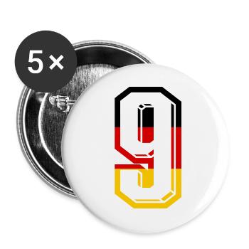 Nummer 9 Deutschland Trikot Zahl 9 Jahre - Buttons klein 25 mm (5er Pack) - Weiß - Vorne