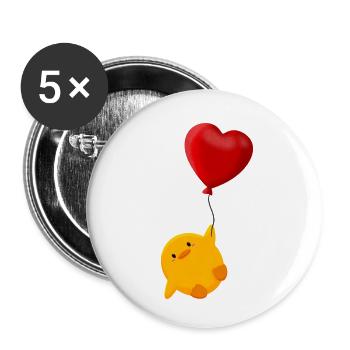 Mignon poussin flotte sur ballon coeur - Lot de 5 petits badges (25 mm) - blanc - Devant