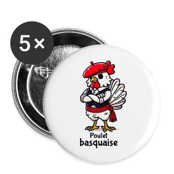 Poulet Basquaise - Texte sombre - Lot de 5 petits badges (25 mm) - blanc - Devant