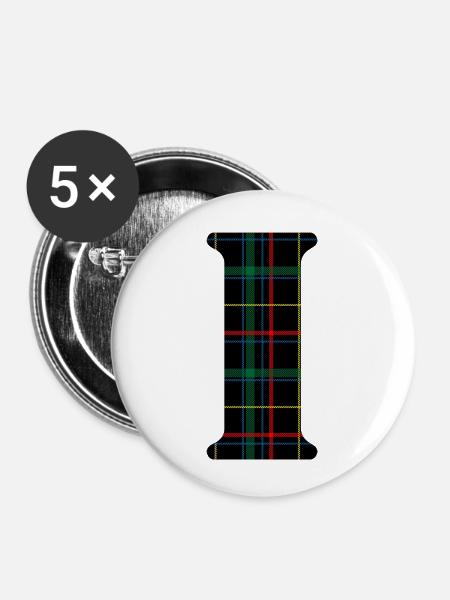Monogramm i schottischer Tartan - Buttons klein 25 mm (5er Pack) - Weiß