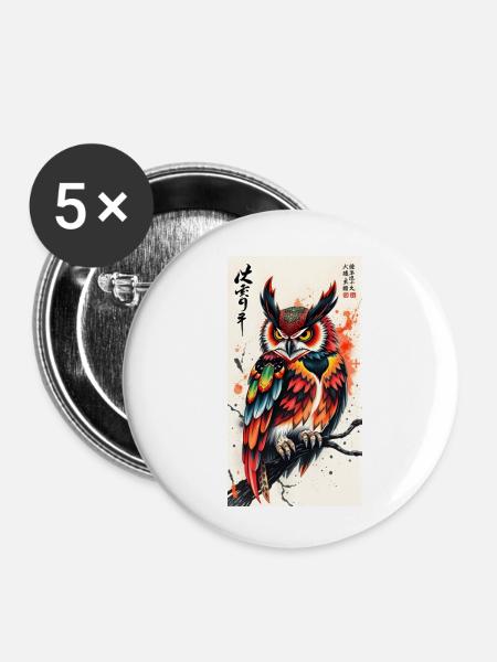 Owl - Buttons klein 25 mm (5er Pack) - Weiß