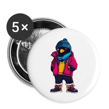 Pinguin Lustig Winter - Buttons klein 25 mm (5er Pack) - Weiß - Vorne