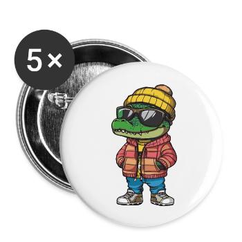 Alligator Bande dessinée cool - Lot de 5 petits badges (25 mm) - blanc - Devant