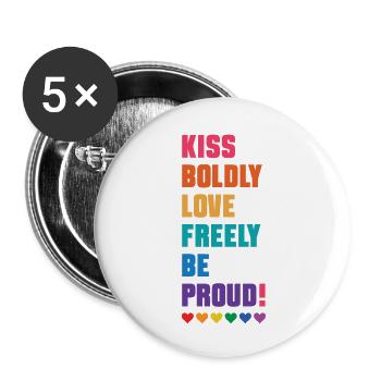 LGBTQ Pride Month - Kiss Boldly, Love Freely - Buttons small 1''/25 mm (5-pack) - white - Front