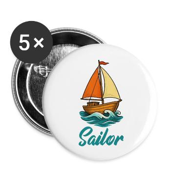 Sailboat Sailor - Buttons small 1''/25 mm (5-pack) - white - Front