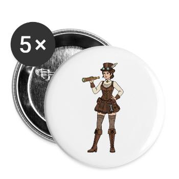 Steampunk Woman - Buttons small 1''/25 mm (5-pack) - white - Front