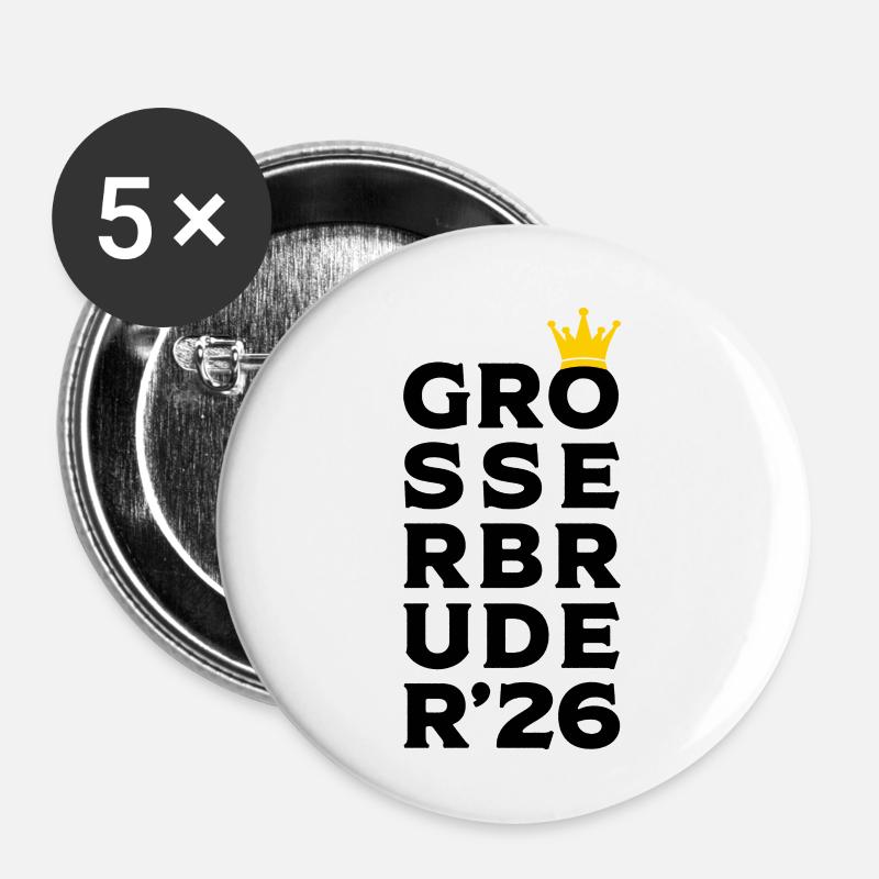 Big Brother 2026 Bébé Grossesse Couronne - Lot de 5 petits badges (25 mm) - blanc