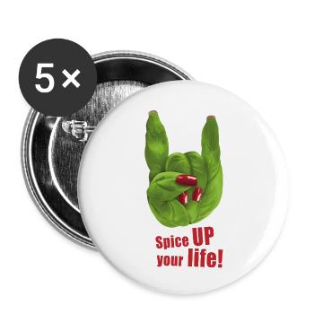 Spice UP your life - Basilikum - Rock ’n’ Roll - Buttons klein 25 mm (5er Pack) - Weiß - Vorne
