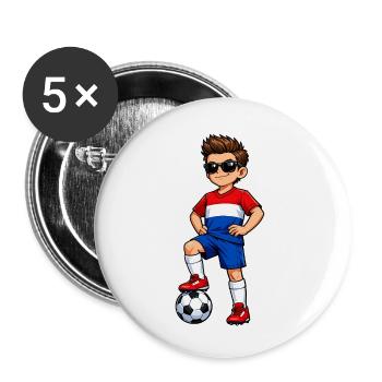 Football, Boy Fan des Pays-Bas, drapeau néerlandais - Lot de 5 petits badges (25 mm) - blanc - Devant