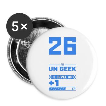 26 Ans Humour Geek 26 Ans Anniversaire Gamer - Lot de 5 petits badges (25 mm) - blanc - Devant