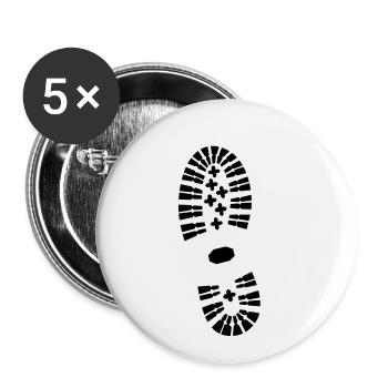 Schuhabdruck, Fußabdruck, Wandern - Buttons klein 25 mm (5er Pack) - Weiß - Vorne