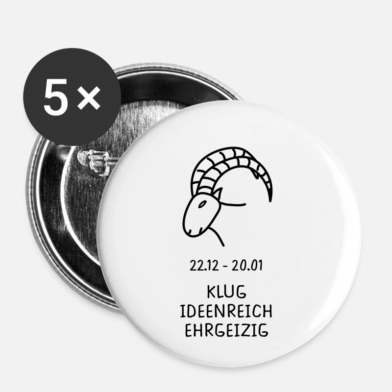 Steinbock Horoskop Eigenschaften Pro - Buttons klein 25 mm (5er Pack) - Weiß
