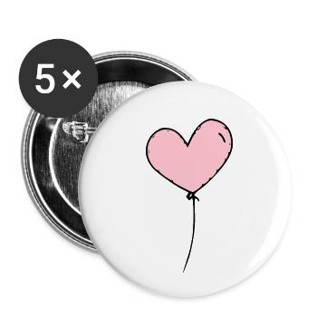 Ballon coeur rose noir - Lot de 5 petits badges (25 mm) - blanc - Devant