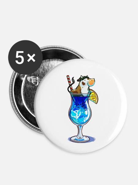 Kuh + Blue Lagoon = Moo Lagoon - Buttons klein 25 mm (5er Pack) - Weiß