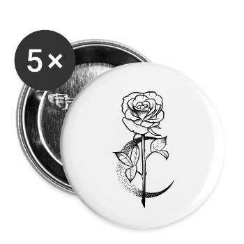 Rose et lune dotwork projet tatouage - Lot de 5 petits badges (25 mm) - blanc - Devant