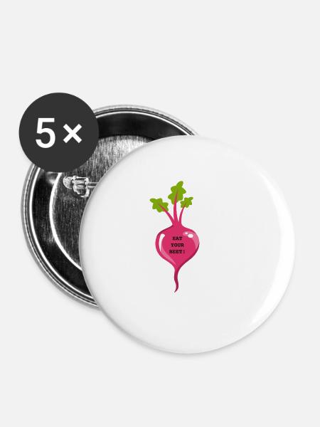 EAT YOUR BEET! - Buttons klein 25 mm (5er Pack) - Weiß