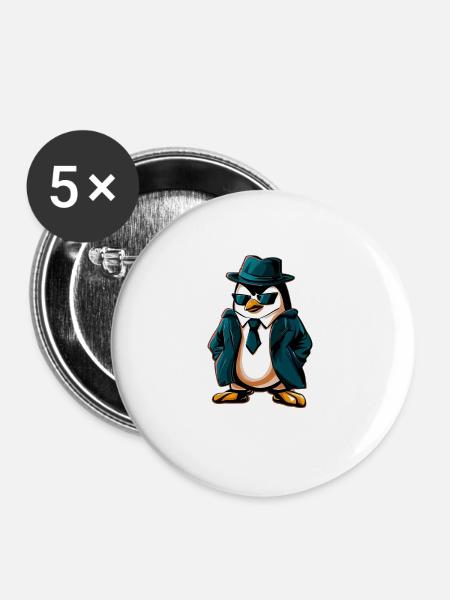 Pinguin Agent - Buttons klein 25 mm (5er Pack) - Weiß