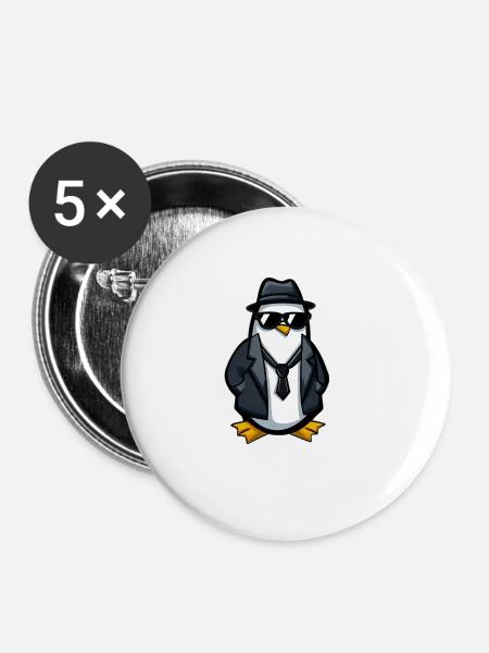 Agent Pinguin - Buttons klein 25 mm (5er Pack) - Weiß