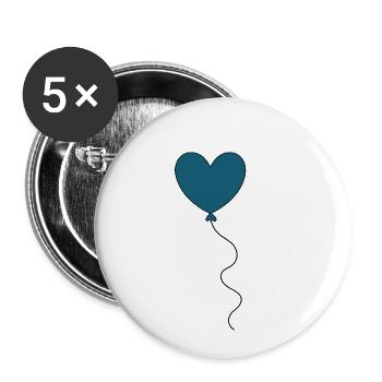 blaues Herz Ballon Luftballon Valentinstag - Buttons klein 25 mm (5er Pack) - Weiß - Vorne