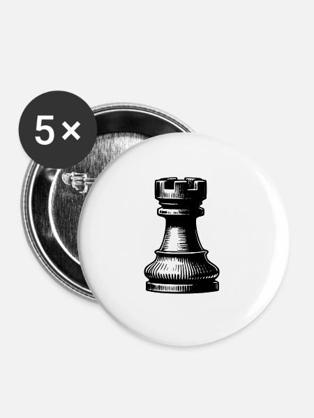 Schachspiel Schachfigur Turm - Buttons klein 25 mm (5er Pack) - Weiß