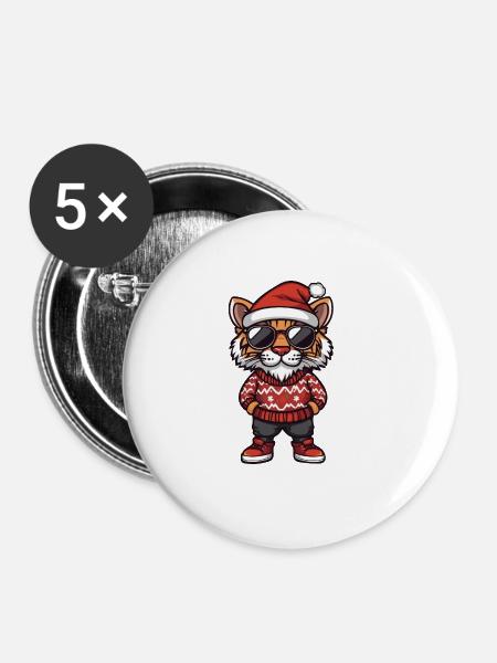 Tiger Weihnachten X-Mas - Buttons klein 25 mm (5er Pack) - Weiß