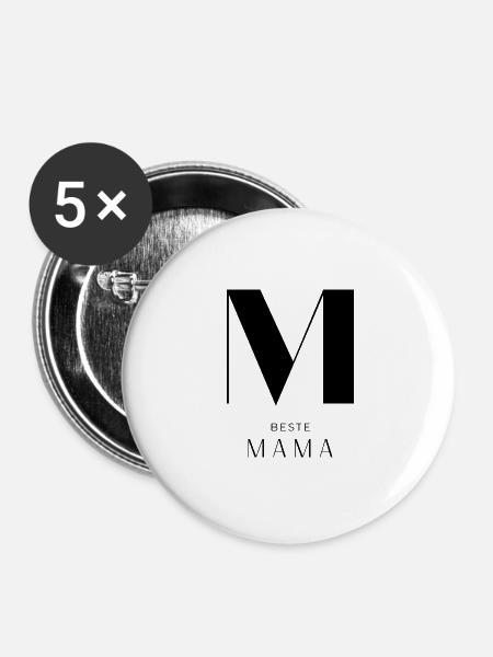 beste Mama - Buttons klein 25 mm (5er Pack) - Weiß