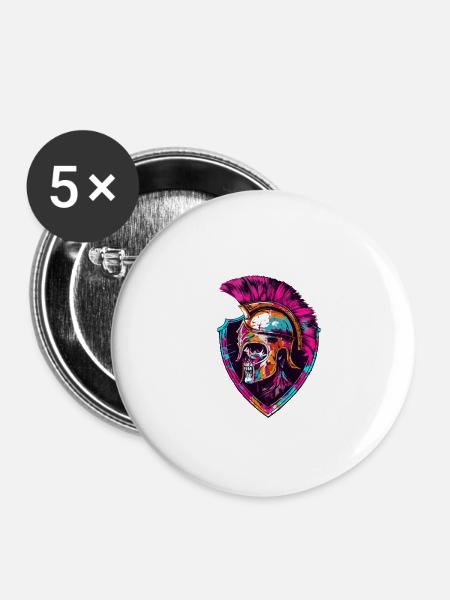 Spartaner Totenkopf Gladiator - Buttons klein 25 mm (5er Pack) - Weiß