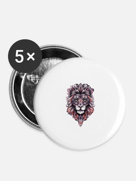 Löwe Bunt - Buttons klein 25 mm (5er Pack) - Weiß