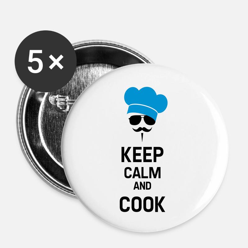 Cook with Moustache - Buttons small 1''/25 mm (5-pack) - white