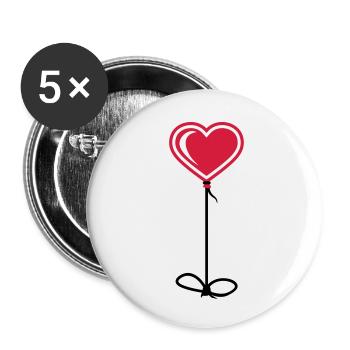 herz fliegen luftballon schnur seil himmel haengen - Buttons klein 25 mm (5er Pack) - Weiß - Vorne