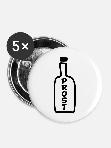Flasche Prost - Buttons klein 25 mm (5er Pack) - Weiß