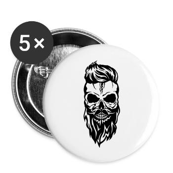 tete de mort hipster barbu moustache coi - Lot de 5 petits badges (25 mm) - blanc - Devant