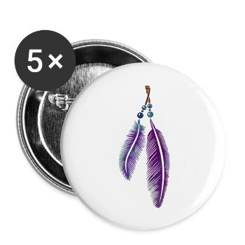 Federn mit Perlen für Boho Fans - Buttons klein 25 mm (5er Pack) - Weiß - Vorne