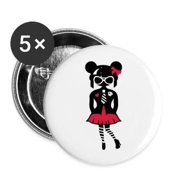 Fille en look anime gothique avec des lunettes de soleil - Lot de 5 petits badges (25 mm) - blanc - Devant