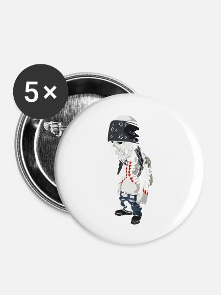 Skull Head Tattoo - Buttons klein 25 mm (5er Pack) - Weiß