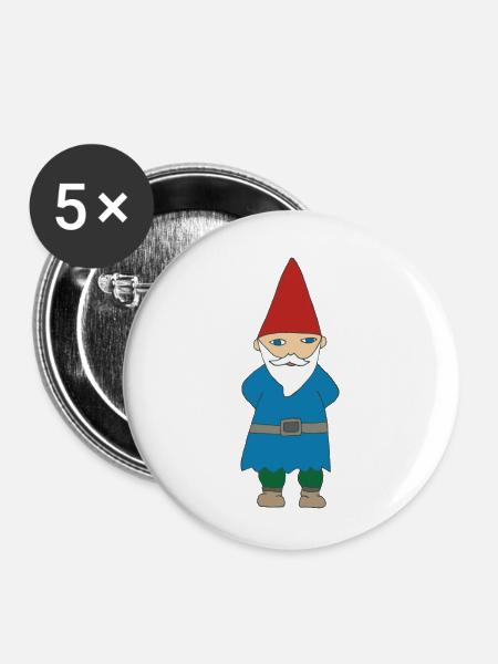 gartenzwerg - Buttons klein 25 mm (5er Pack) - Weiß