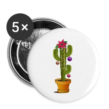 weihnachtlich geschmückter Kaktus Weihnachtsstern - Buttons klein 25 mm (5er Pack) - Weiß - Vorne