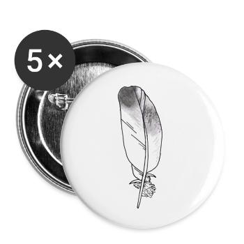 Petite plume grise dessinée à la main (pigeon) - Lot de 5 petits badges (25 mm) - blanc - Devant