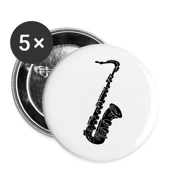 Saxophone - saxophone un instrument à vent - Lot de 5 petits badges (25 mm) - blanc - Devant