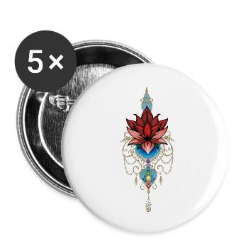 Roter Lotus Chakren Unalome - Buttons klein 25 mm (5er Pack) - Weiß - Vorne