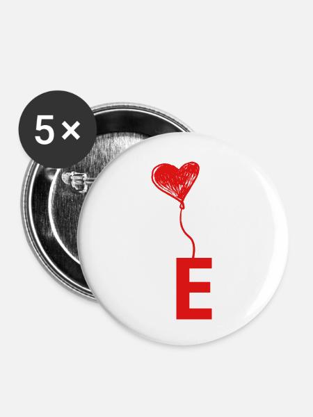 Buchstabe e Herz - Buttons klein 25 mm (5er Pack) - Weiß