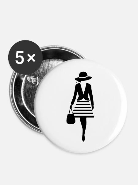 Stilvolle Dame - Buttons klein 25 mm (5er Pack) - Weiß