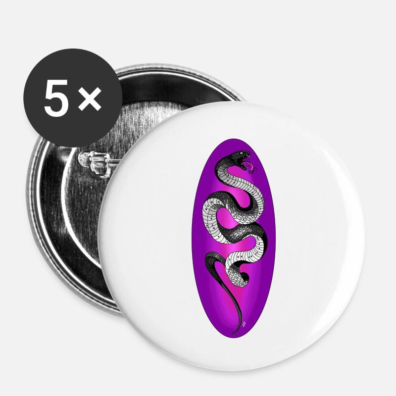 Serpent noir - Lot de 5 petits badges (25 mm) - blanc