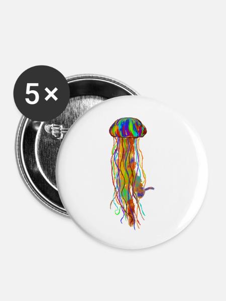 Qualle - Buttons klein 25 mm (5er Pack) - Weiß