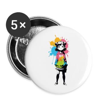 Street Art Fille 232346 - Lot de 5 petits badges (25 mm) - blanc - Devant